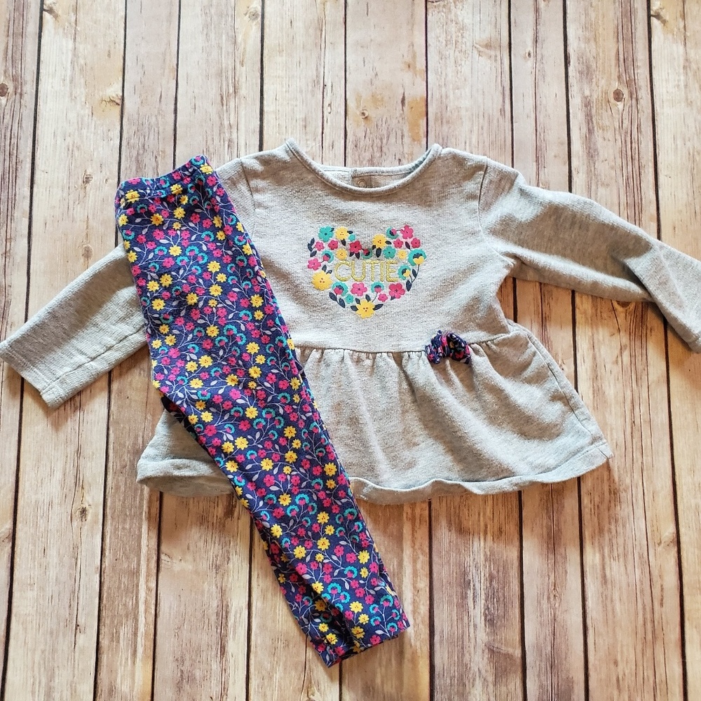 Gray peplum and floral legging outfit